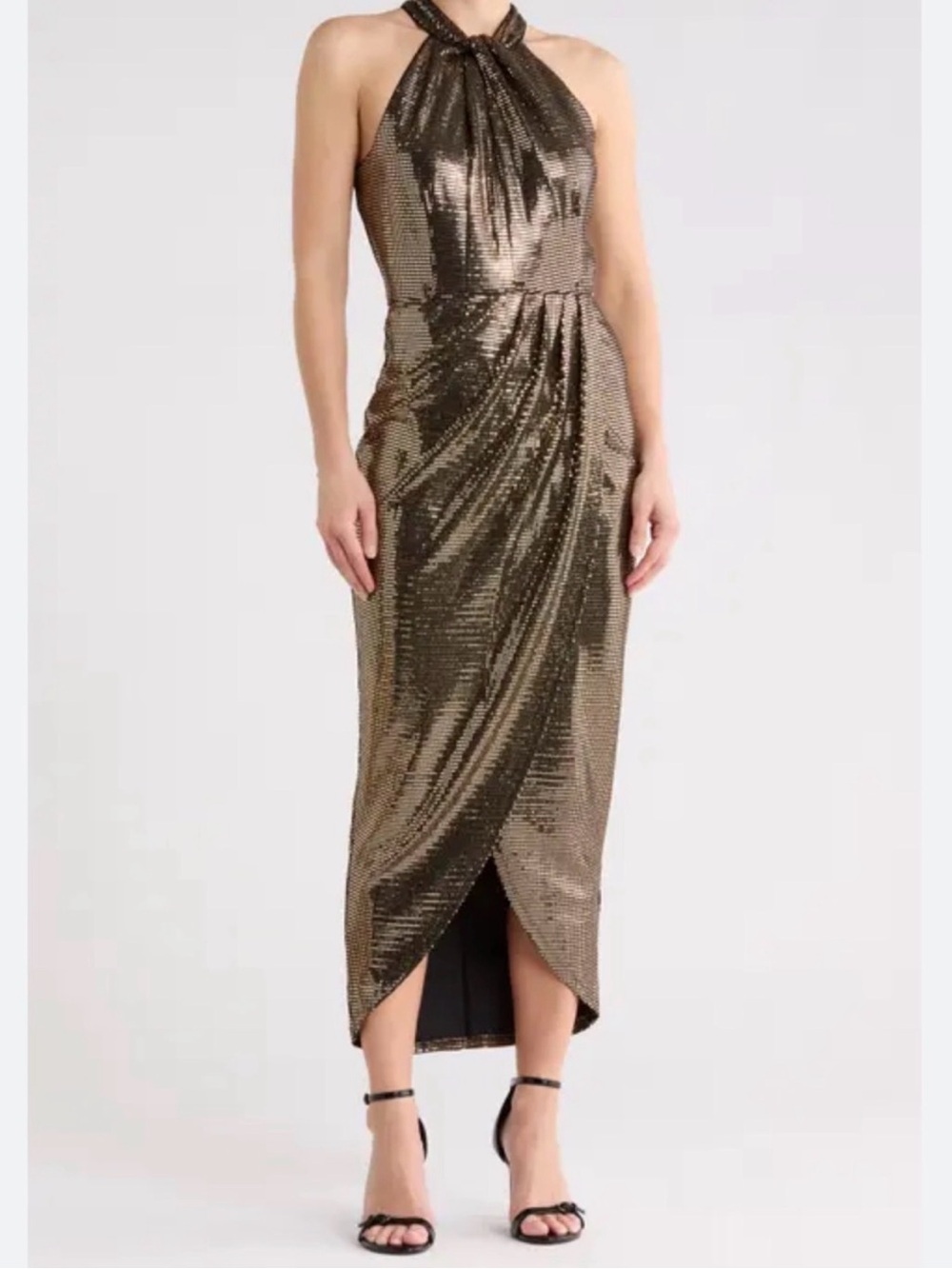 Maia Gold Black Sequin Halter Cocktail Dress NWT Size 6 $89
